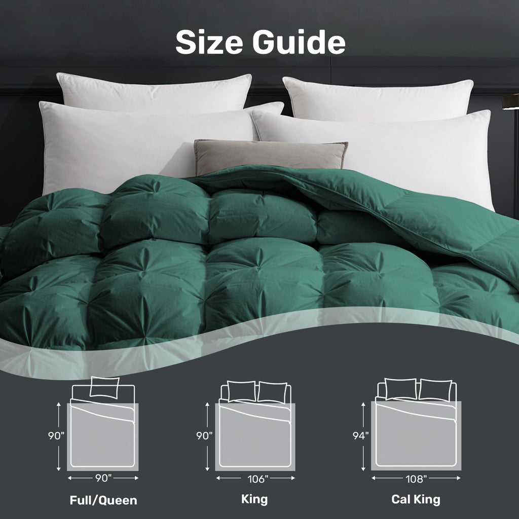 King Size Goose Feather Down Fiber Comforter Duvet Insert, Green