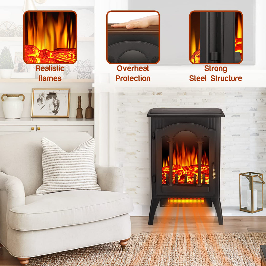 Indoor 22.8" Electric Fireplace Stove, 5100 Btu Freestanding Heater
