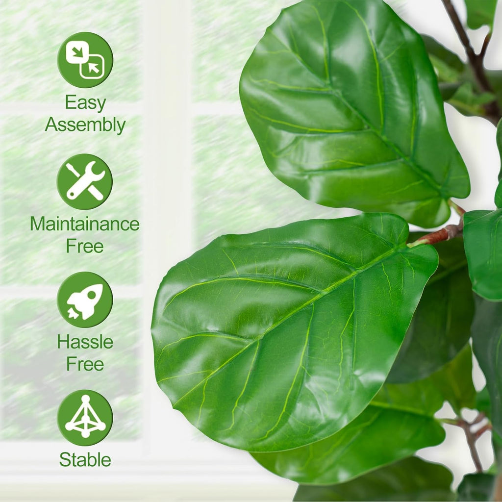Faux Fiddle Leaf Fig Tree 6ft Tall Indoor Fake Tree in White Pot with 106 Leaves Artificial Ficus Lyrata House Plant