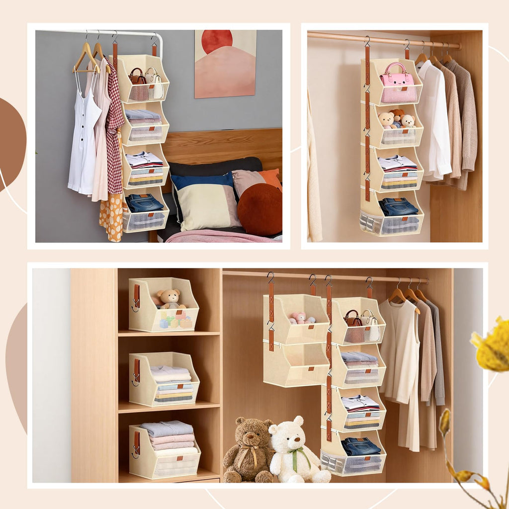 Fabric Hanging Closet Clothes Organizers and Storage Detachable 4 Tier