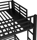 Triple Bunk Bed for Kids, Detachable Queen Over Twin & Twin Metal Bunk Bed with Guardrails, Ladder & Storage