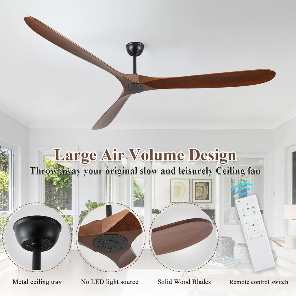 Inspired Maverick Style 88" Ceiling Fan, Extra Large No Lights, 3 Wood Walnut Blades, DC Motor, Reversible Propeller Outdoor Ceiling Fan for Patios, Exterior House Porch, Farmhouse Gazebo with Remote Control A101-B0D9815C7D