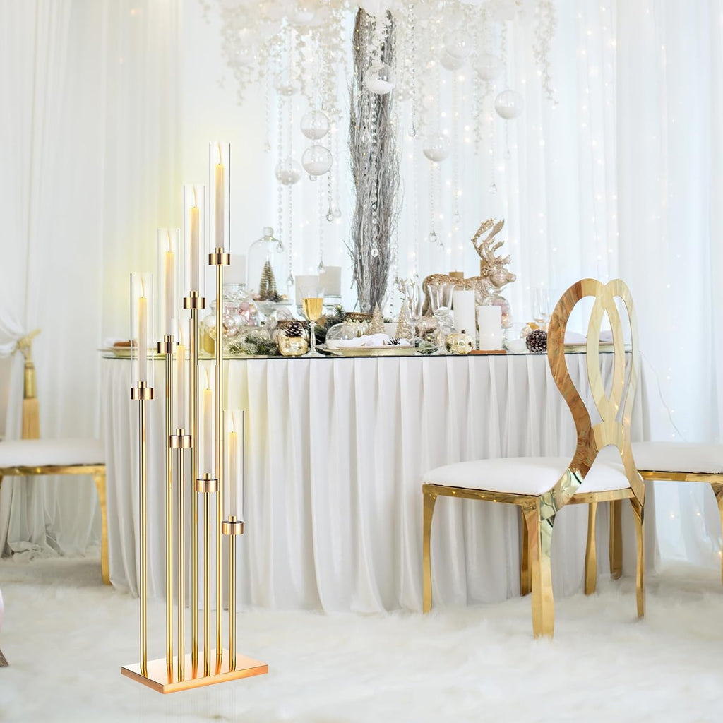 7 Arms Floor Candelabra 46.5'' Floor Candle Holdersr Decor Tall Metal Candlestick Set with Acrylic Lampshades