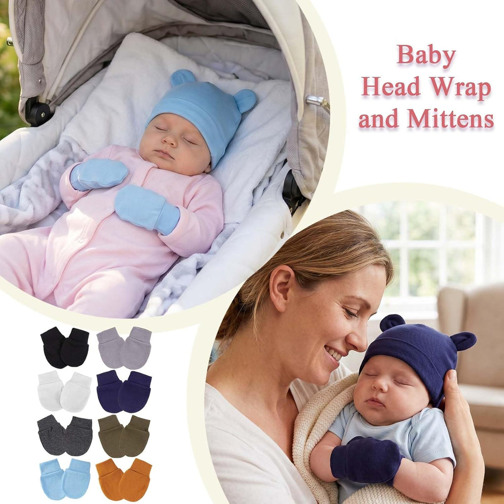 Newborn Baby Bear Ears Hats and Mittens Sets Preemie Infant Baby Boy Girl Beanie Hats Gloves Infant Hospital Beanie