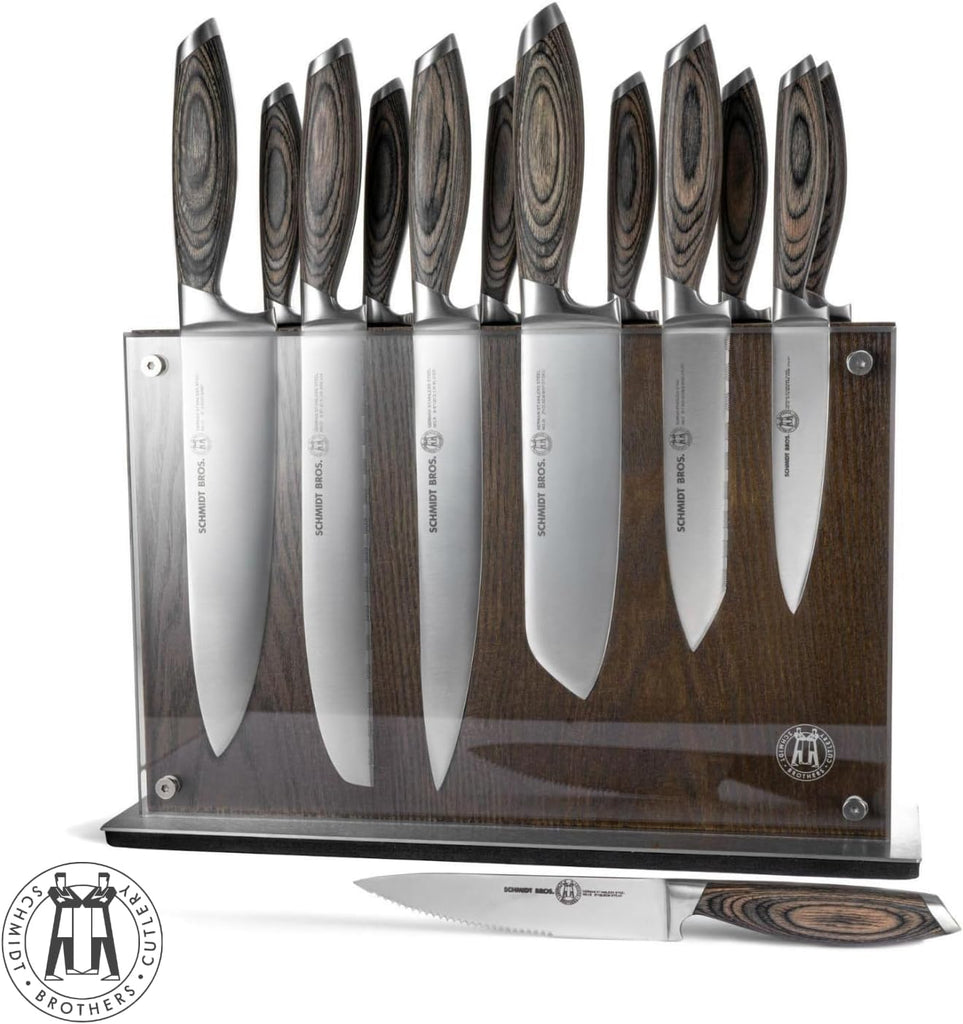 Bonded Ash- 15-Piece Knife Set, High-Carbon Stainless Steel Cutlery with Downtown Acacia and Acrylic Magnetic Knife