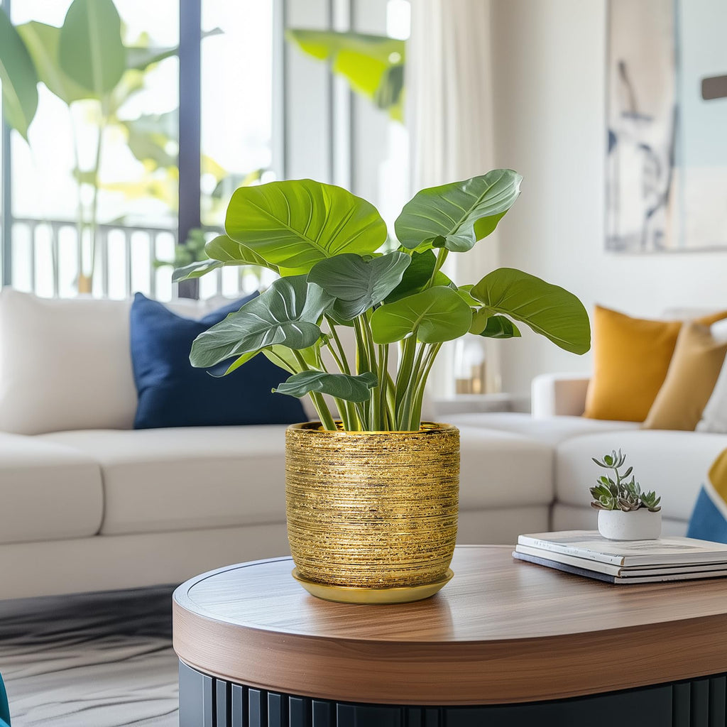 Ceramic Plant Pot 7 Inch, Ceramic Planter for Indoor Plants, Gold