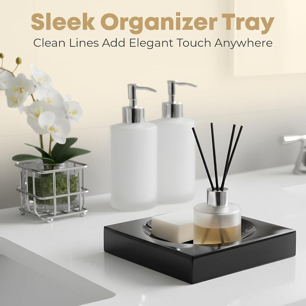 Black Acrylic Catchall Tray - Decorative Jewelry Dish & Vanity Organizer for Keys, Rings, Earrings | Modern