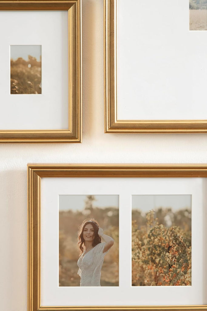 Adlynn Traditional Picture Frame Set, Set of 5, Varying Sizes, Vintage Gold, Classic Wall Frame Set Collection with
