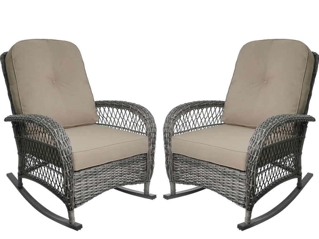 Outdoor Wicker Rocking Chair, All Weather Resin Rattan Wicker Rocking Chairs, for Garden Backyard Lown Porch, 2pc, Brown