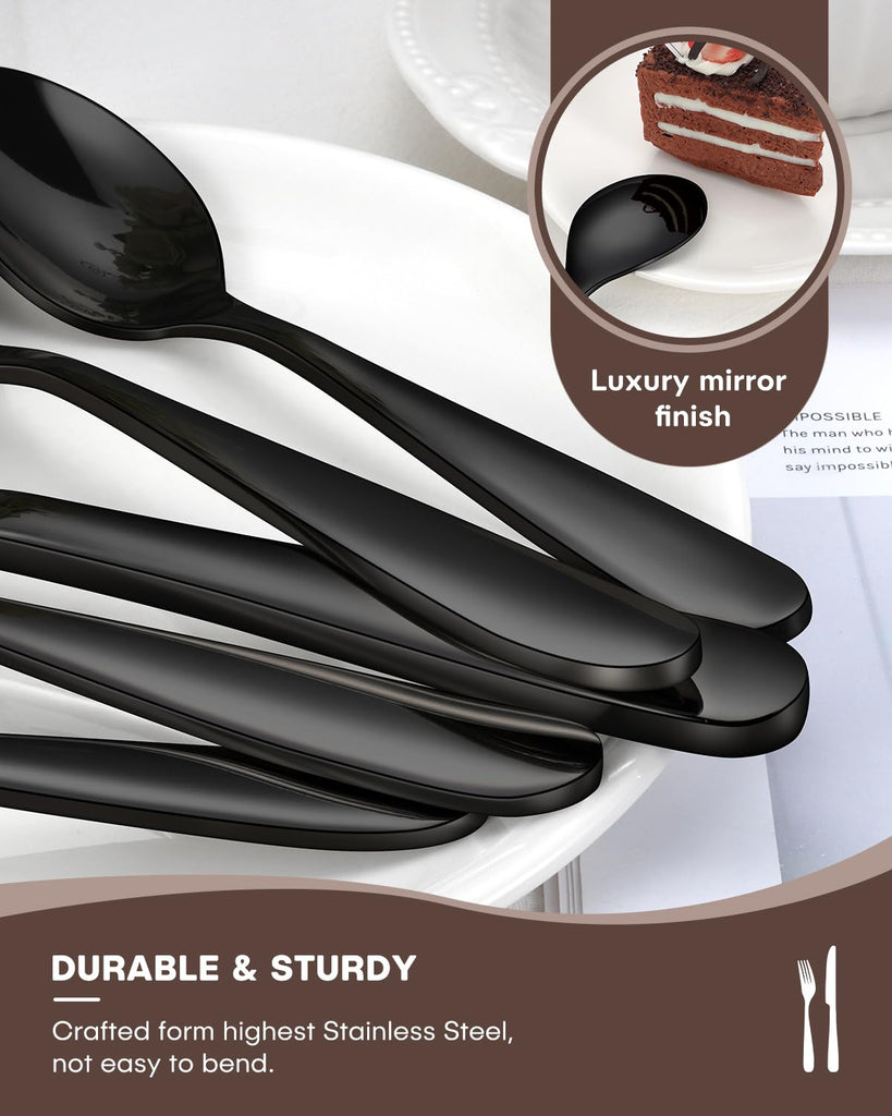 30 Pieces Black Silverware Set for 6, Heavy Duty Black Stainless Steel Flatware Set Include Knives Forks Spoons Set