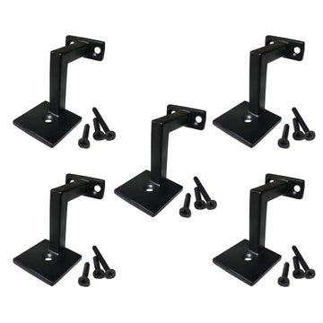 Handrail Bracket Square for Stairways with Mounting Screws - Set of 5 - (Satin Black)