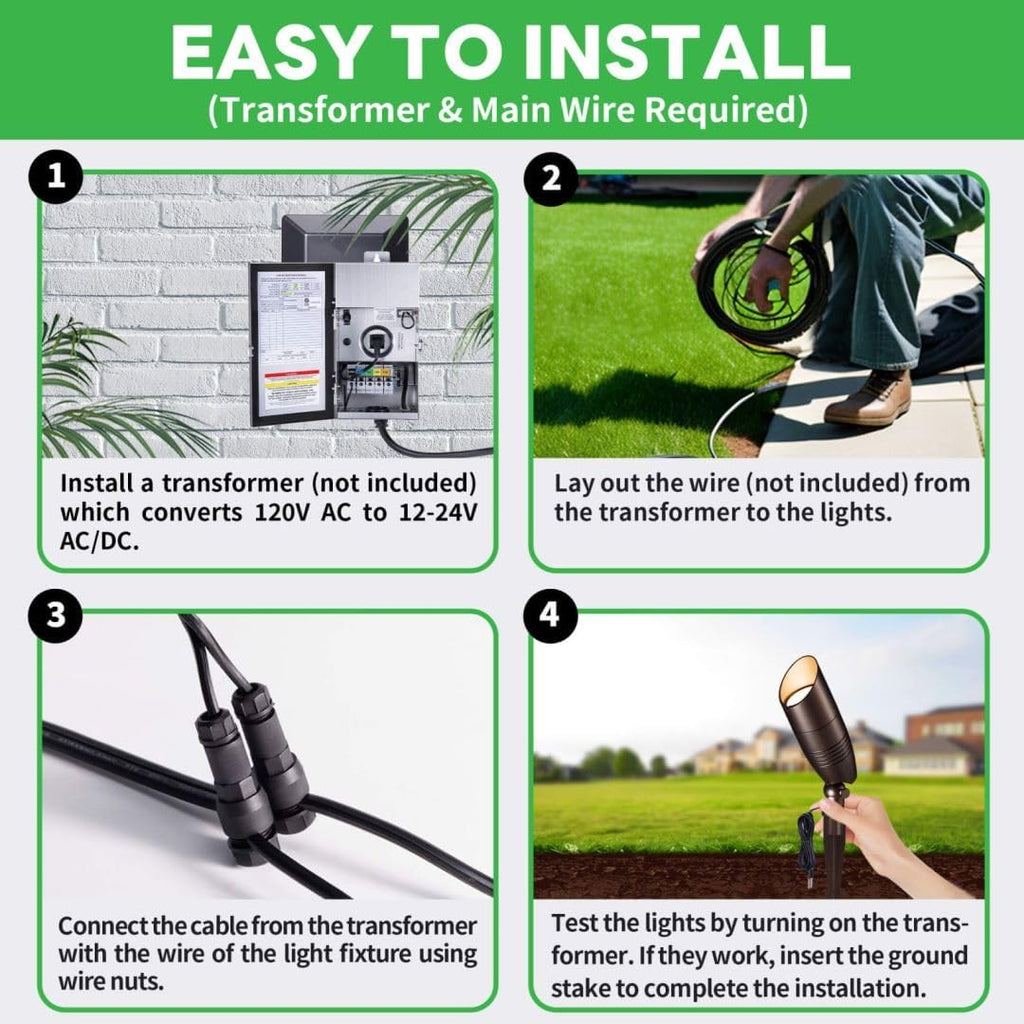 LED Spotlight, 3000K/4000K/5000K Adjustable Color Temperature Waterproof Outdoor Landscape Uplight, 12V AC/DC Wired