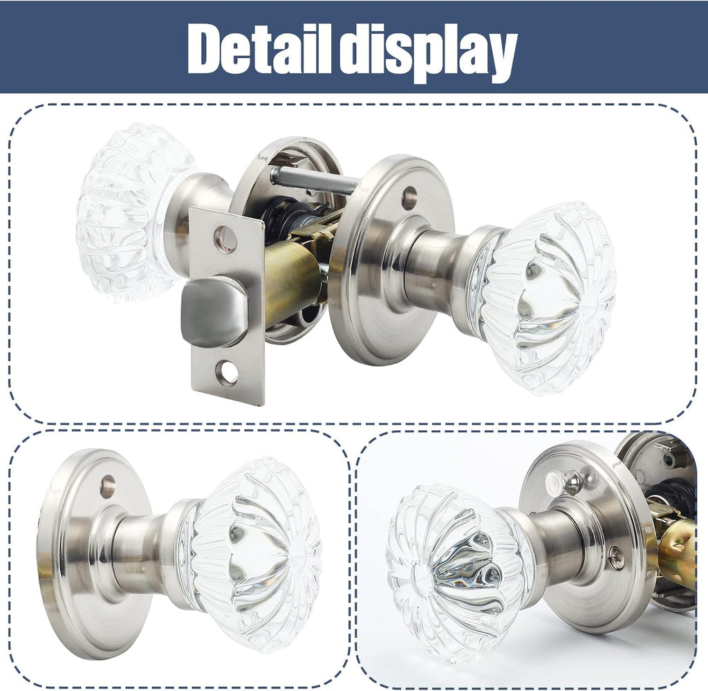 Glass Door Knobs Interior with Lock, Satin Nickel Door Handles, Crystal Door Knobs with Lock(Satin Nickel, Privacy)