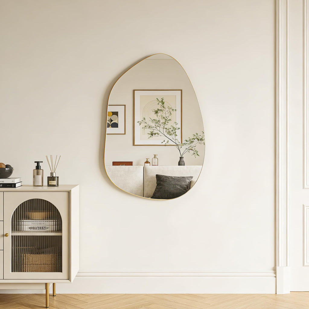 Irregular Asymmetrical Wall Mirror, 32x24 Inch Gold Mirror
