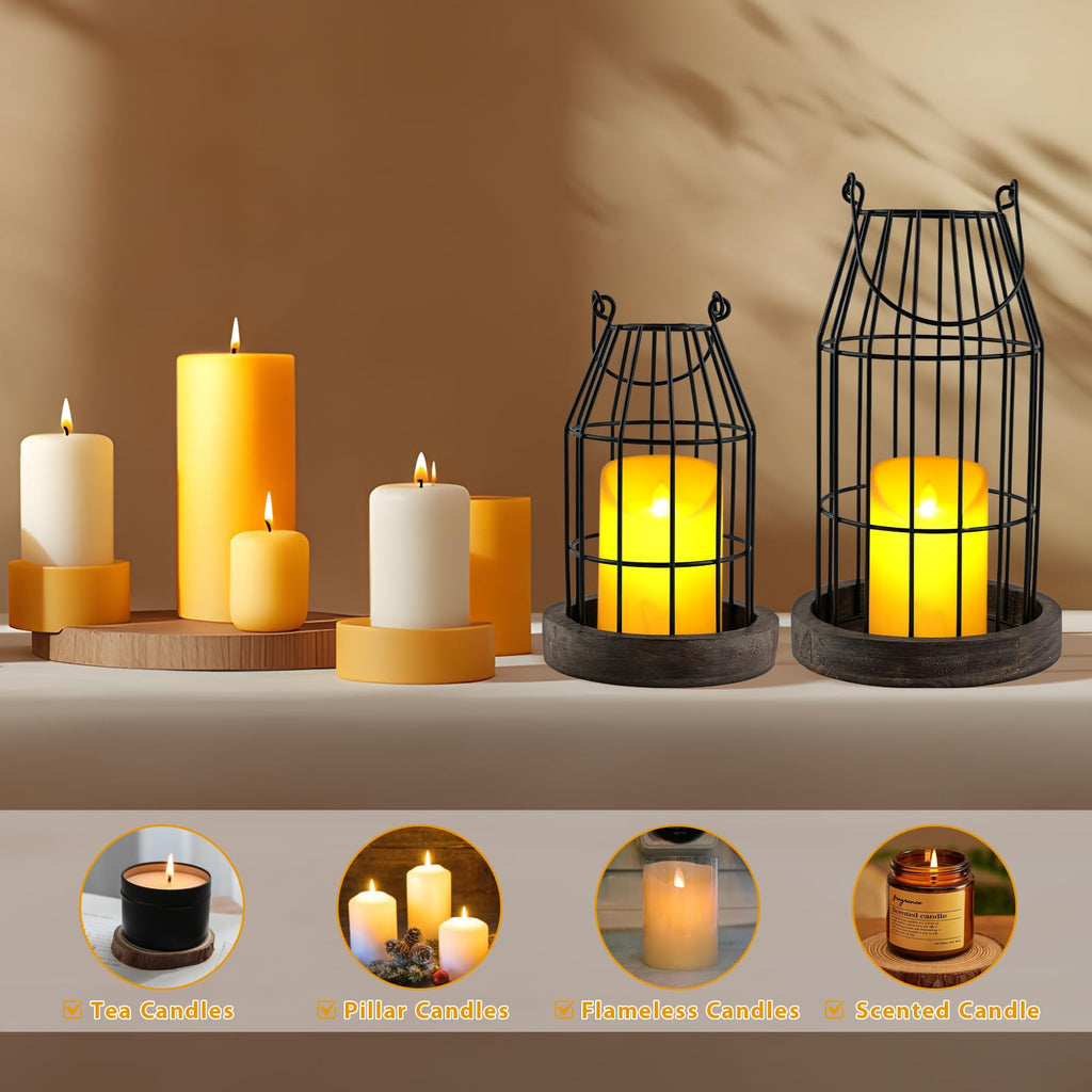 Farmhouse Lantern Decor Rustic Home Decor Lantern with Flameless Candles