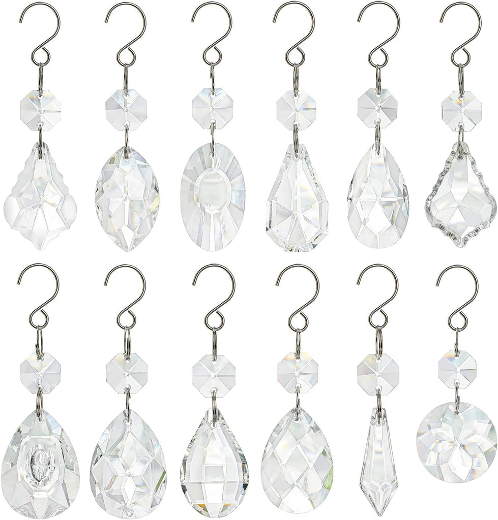 12 Pcs Crystal Chandelier Prisms Rainbow Hanging Crystals Suncatcher - Clear Chandelier Replacement Crystal Sun