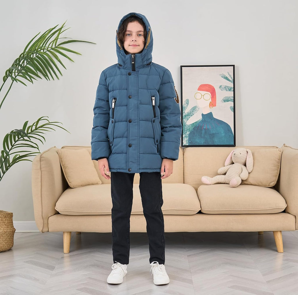 Boys' Hooded Down Coats Winter Warm Jacket Solid Puffer Coat