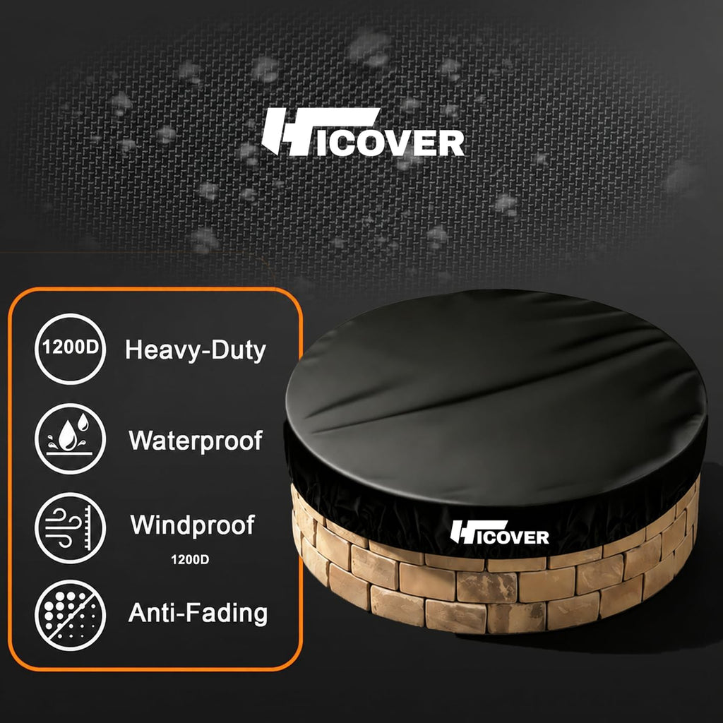 Heavy Duty 1200D Round Fire Pit Cover for In-Ground Fire Pits, 52-57 Inch