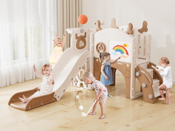 Toddler Slide,12 in 1 Kids Slide for Toddlers 1-3 (Brown)