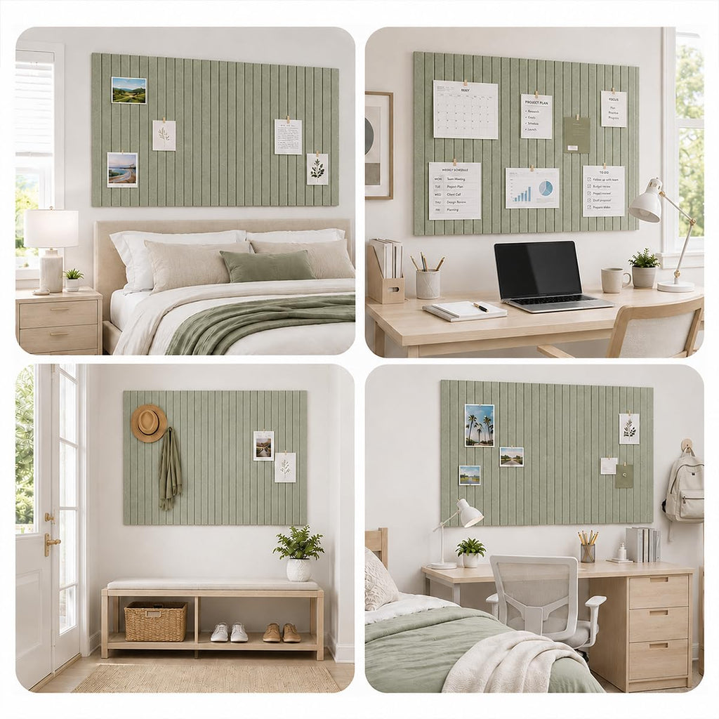 Ribbed Felt Bulletin Board Tiles, 6 Pack Sage Green Cork Board Alternative for Walls, 36 x 24 in Grooved Felt Wall
