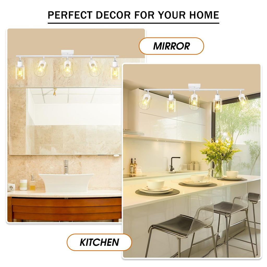 40" Track Lighting Fixtures Ceiling, 5-Light Track Light with Clear Glass Shade, White Ceiling Spotlight Kit