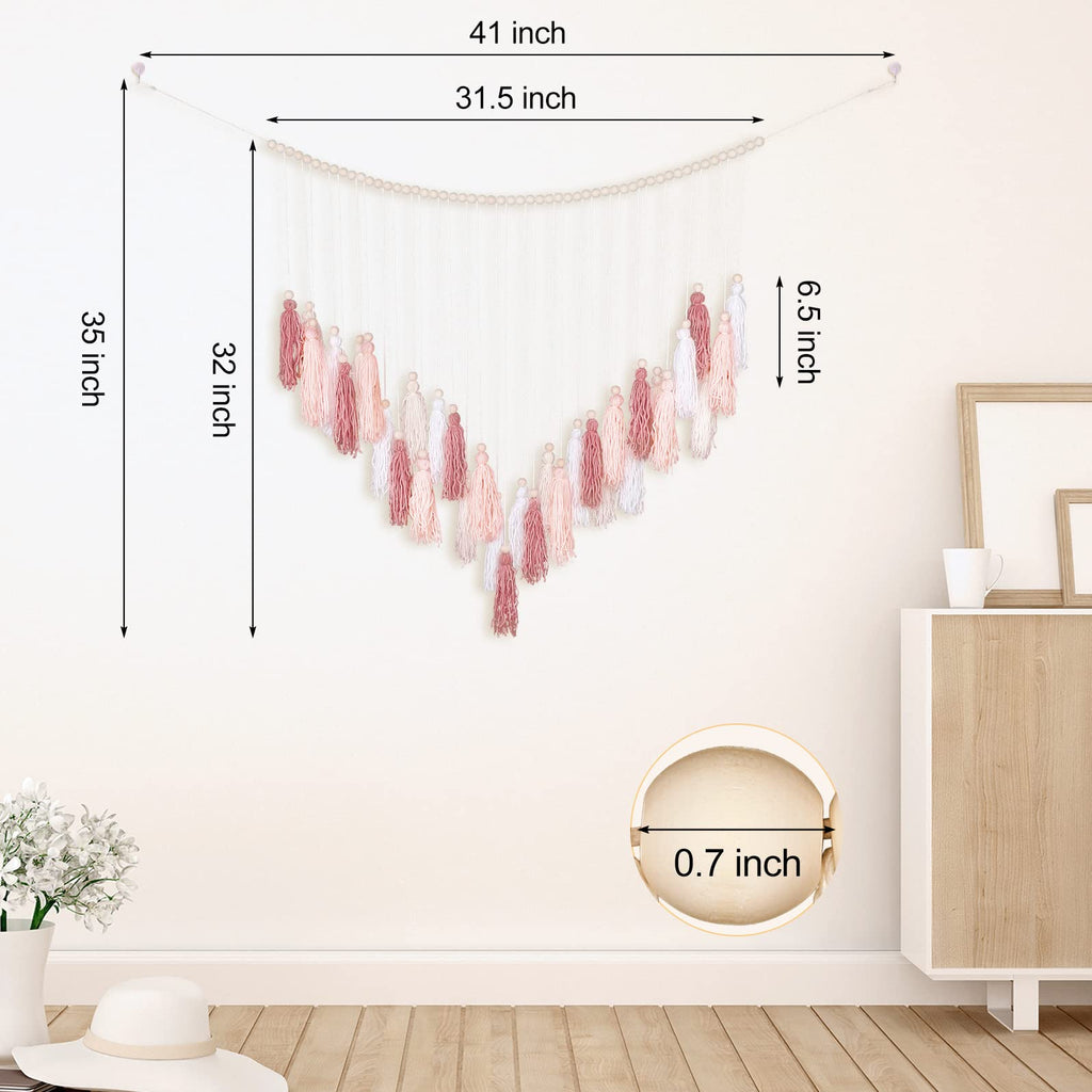 Large Macrame Wall Haning Boho Home Decor, Blush Pink Tassel Wall Decor Bohemian, Bedroom Living Room Girls Room