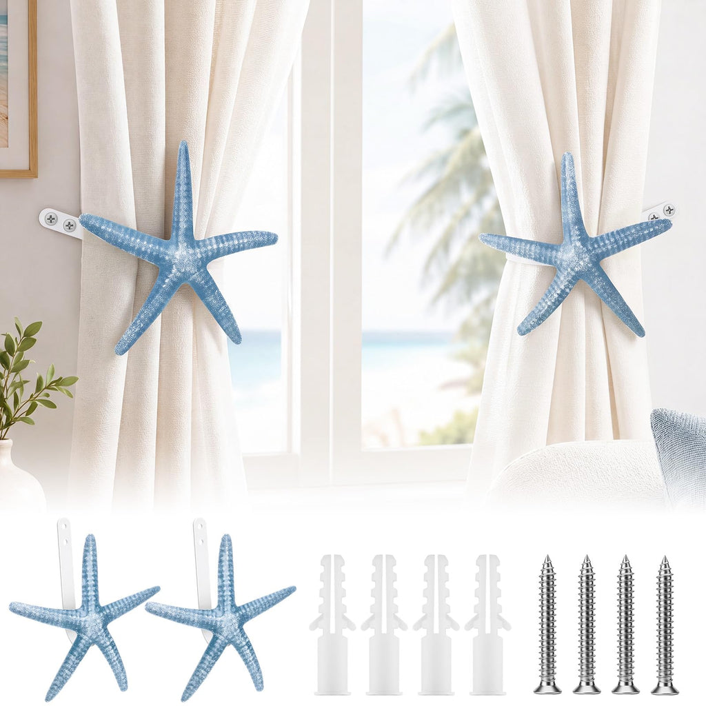 Natural Starfish Curtain Tiebacks Coastal Curtain Holdbacks - 2 Pcs