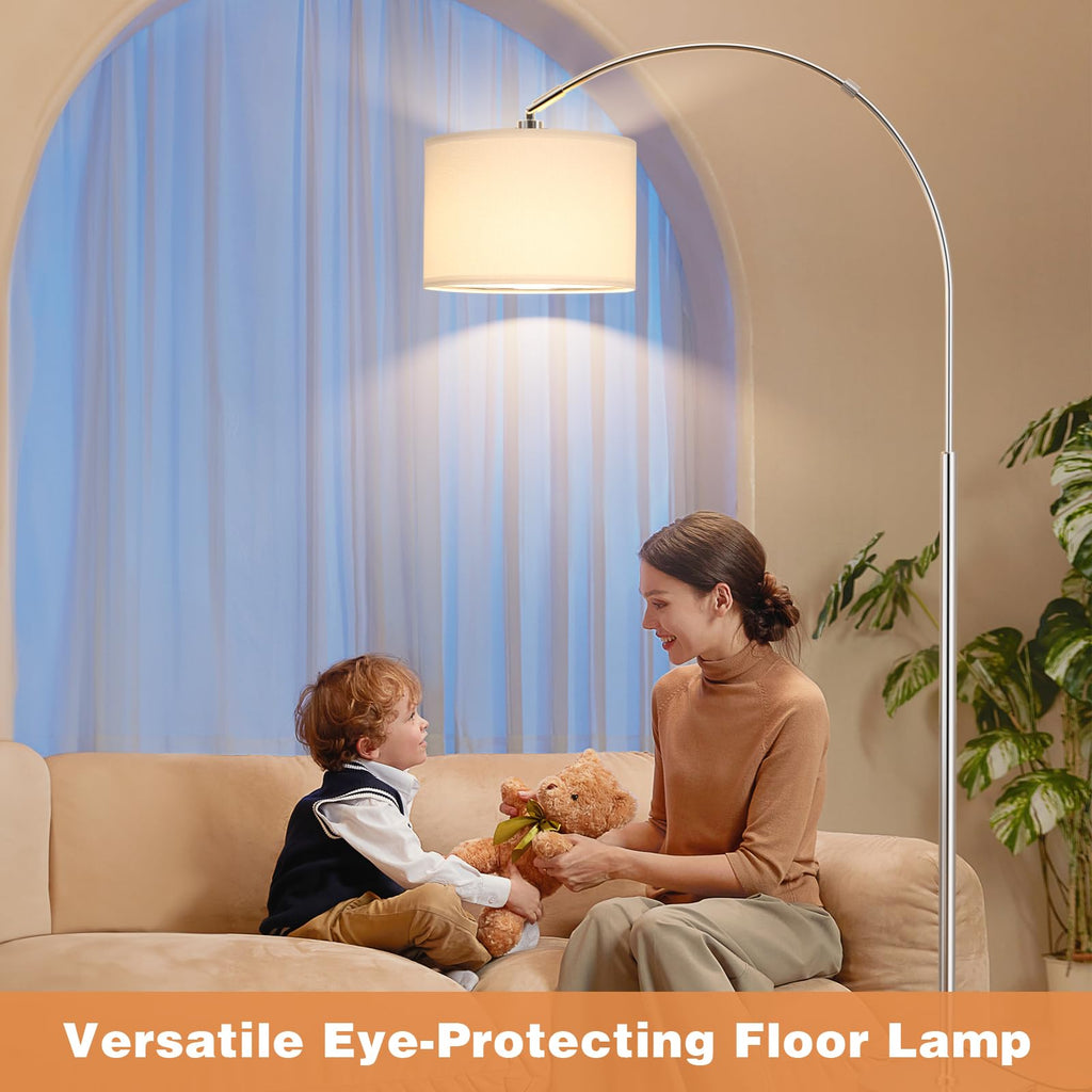 Dimmable Arc Floor Lamp with Remote, Color Temp Adjustable, Silver