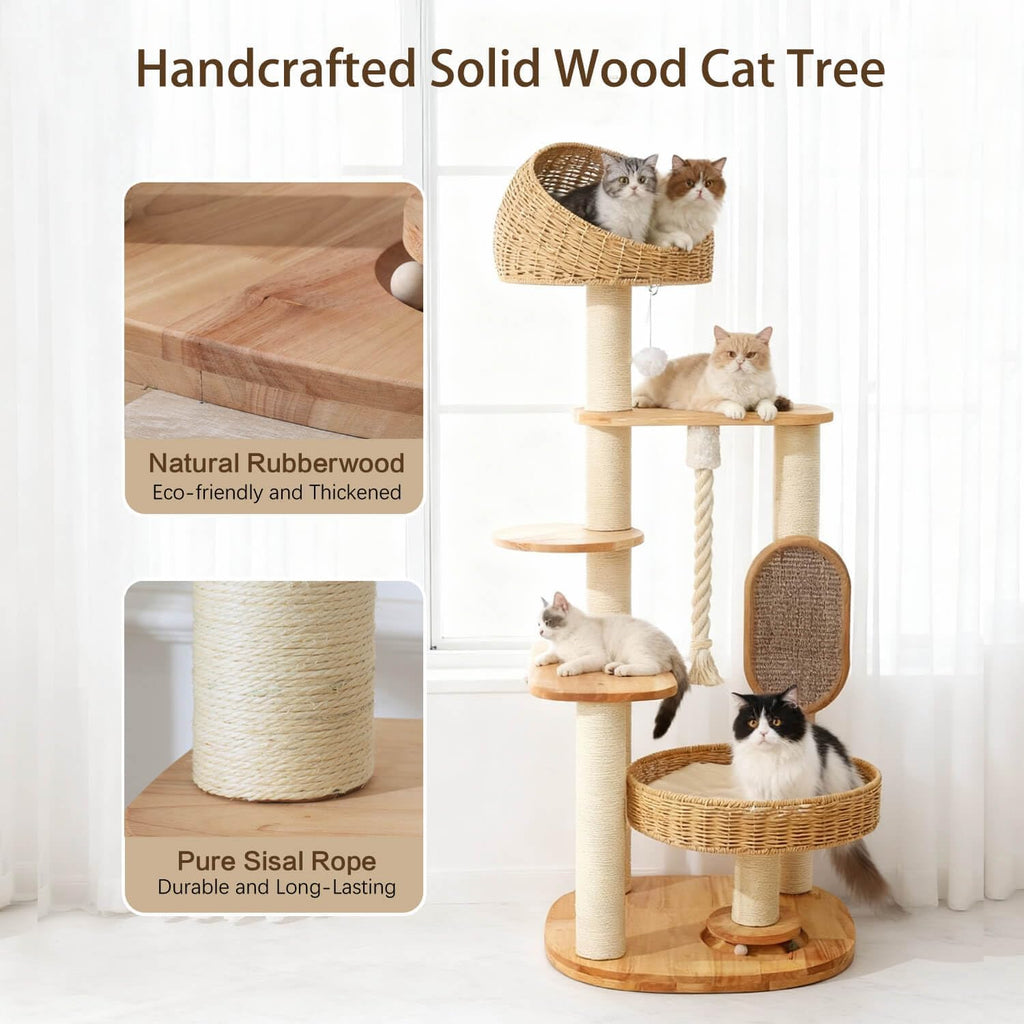 50 in Wooden Cat Tree for Indoor Cat, Large Cat Tower