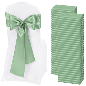 60 PCS Sage Green Satin Chair Sashes, 7 x 108 Inch