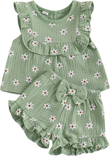 Summer Toddler Girl Clothes Baby Girl Ruffle Shirt Shorts Set