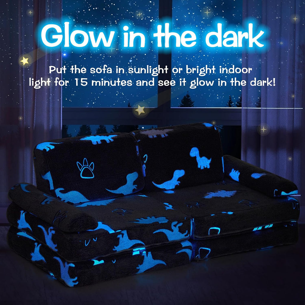 Dinosaur Modular Kids Play Couch for Toddlers 1-3, Glow-in-the-Dark