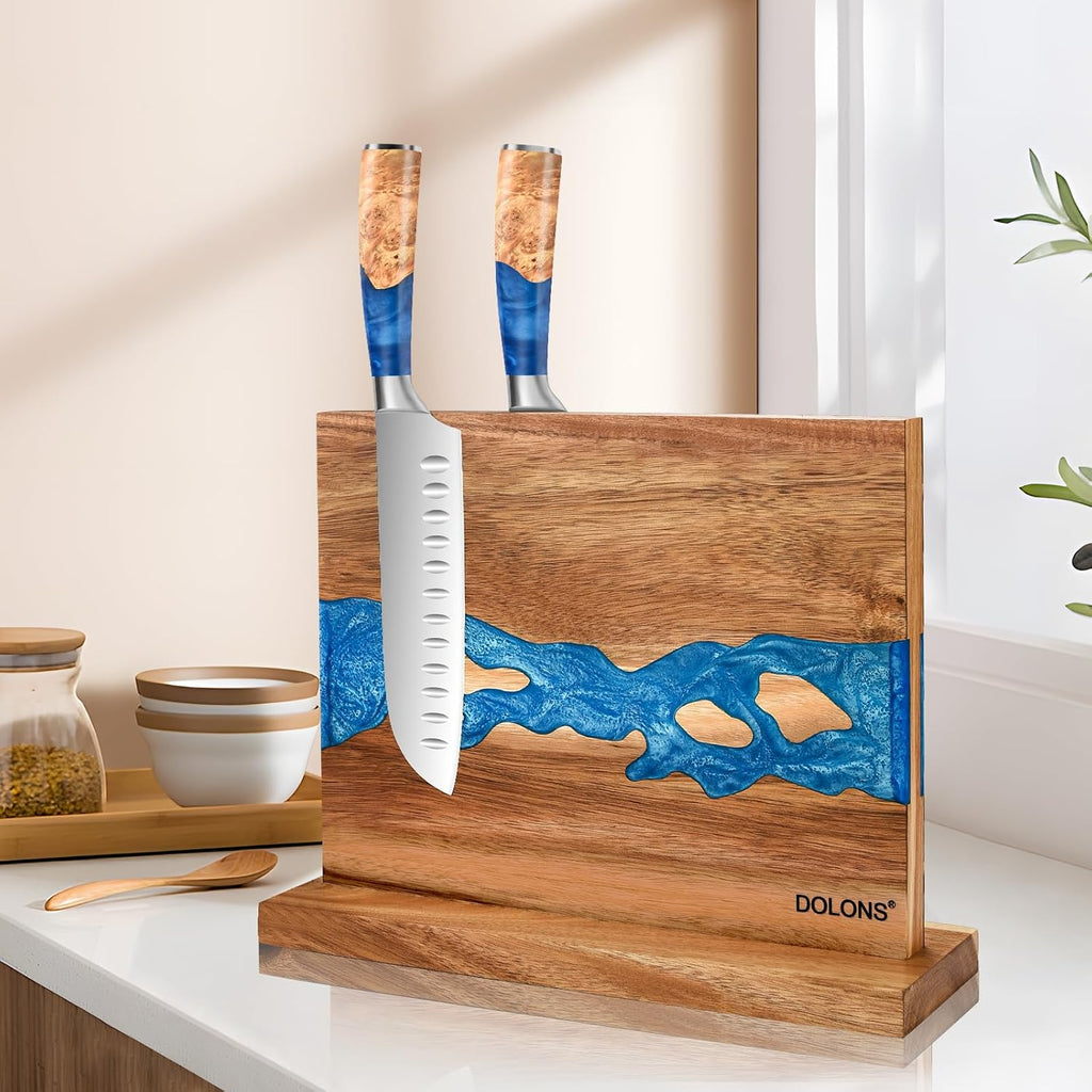 Magnetic Knife Block,Acacia Wood And Res Magnetic Knife Holder,Equipped with strong magnets,Multifunctional Double