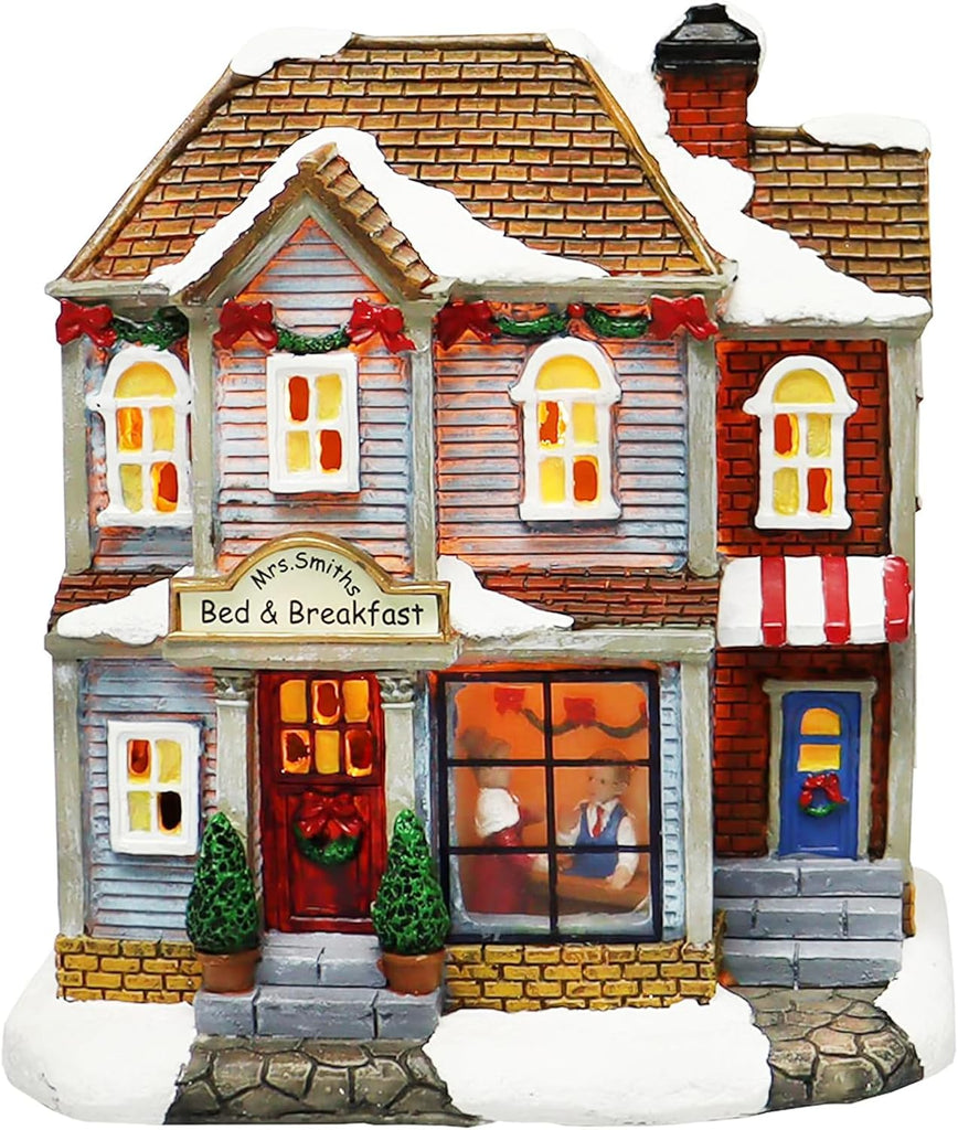 20-Piece Lighted Christmas Village Set with LED Lights Battery Operated Miniature Holiday Town Display Hand-Painted