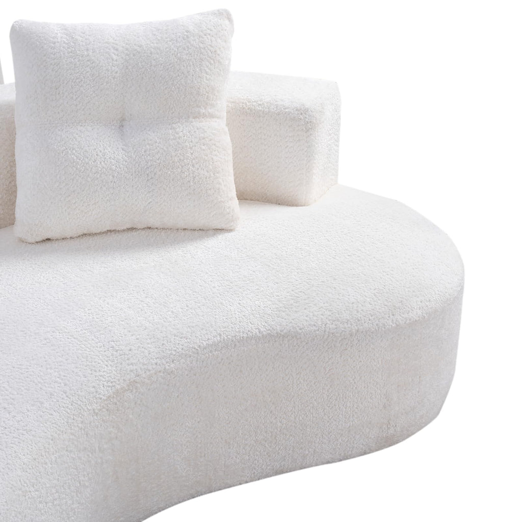 80" Boucle Curved Modular Boneless with 2 Pillows, White