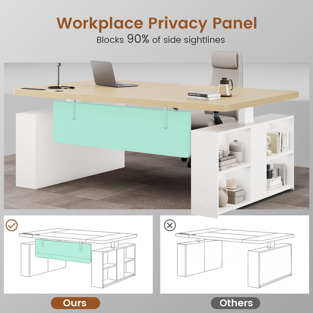 63" Executive Standing Desk with Storage, Executive Height Adjustable Desk with Power Outlets, Large Computer Office
