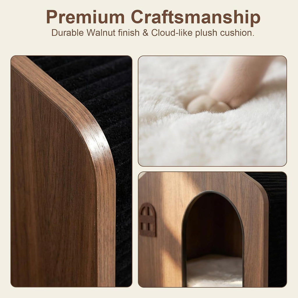 Wooden Indoor Cat House - E0 Grade Enclosed Cat Cave Bed