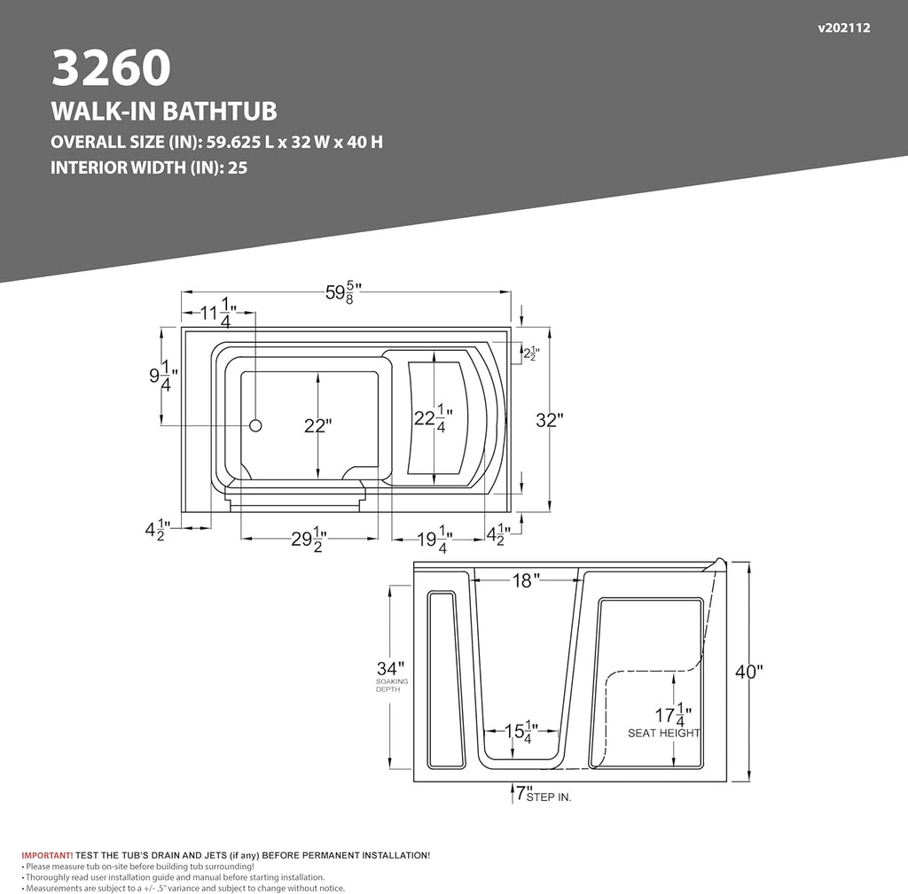 Tubs Series Wide Opening Door Right Drain Quick Fill Walk-In Soaking Tub in Biscuit Finish 32 in. x 60 in. | AMZ3260RBS