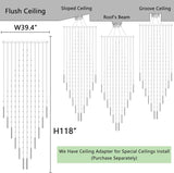 W40 x H120 Glam Chandelier with LED Bulbs Square Chandeliers, Crystal Raindrop High Ceiling Pendant Light for Entrance Large Villa Chandelier Foyer Lighting Fixtures Silver A100-B0F5PMB6GZ