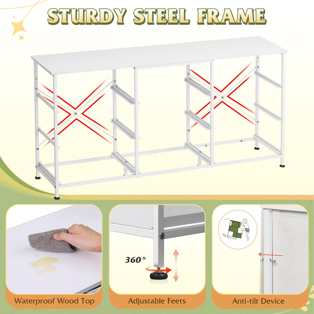 TV Stand for 65'' TV, 9 Fabric Drawers of Wide, White
