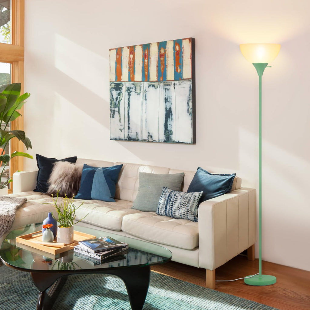 Floor Lamp, LED Standing Lamps with White Plastic Shade, Corner Floor Lights Bedroom, Rotary Switch, Bulb not