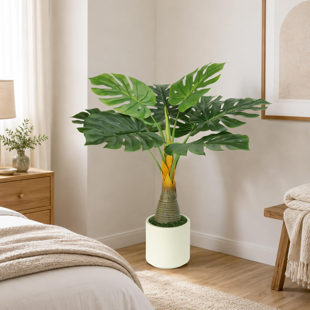 Artificial Monstera Deliciosa Plant 34'' Fake Tropical Tree with White Pot
