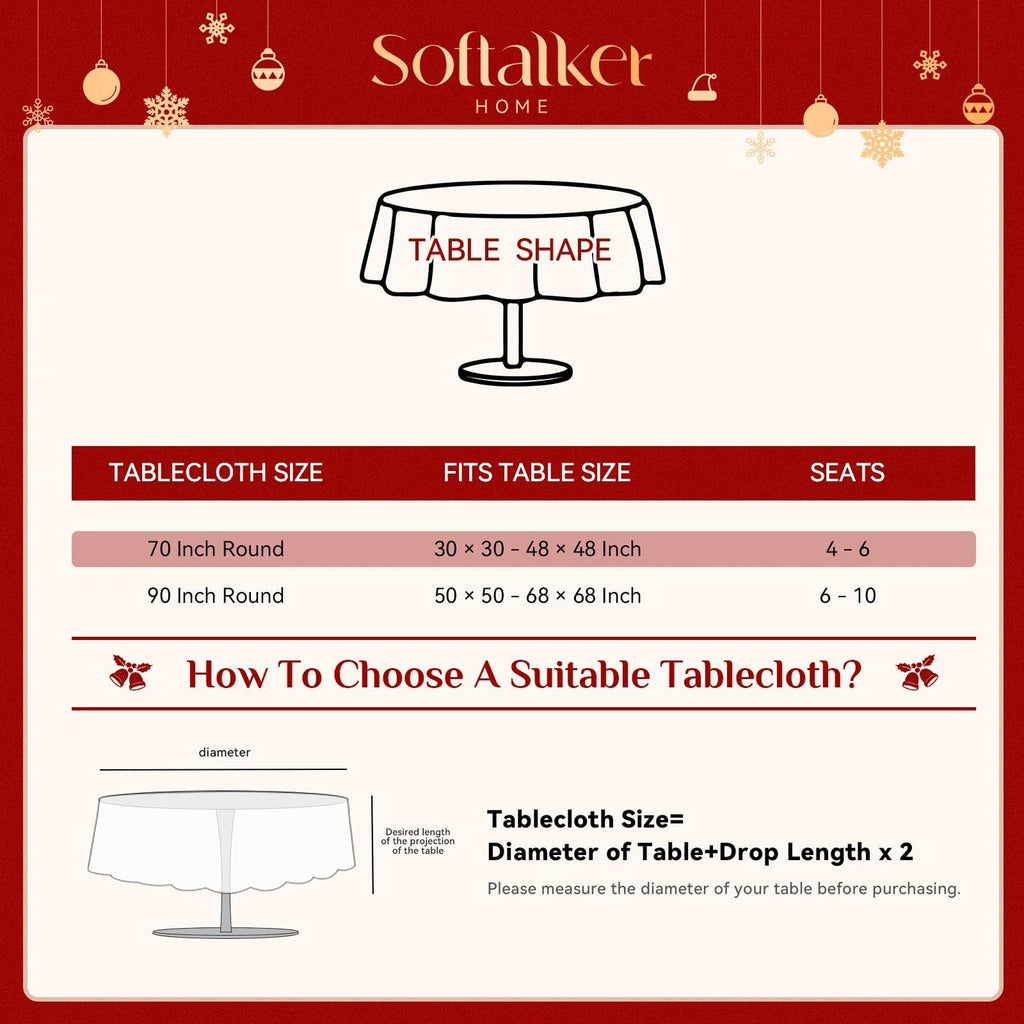 Christmas Jacquard Round Tablecloth, 90 Inch