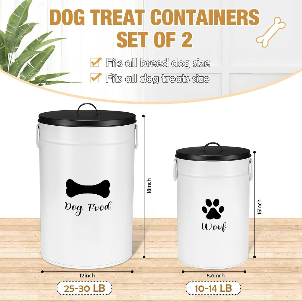 Extra Large 30+14 lb Metal Dog Food Storage Containers, White