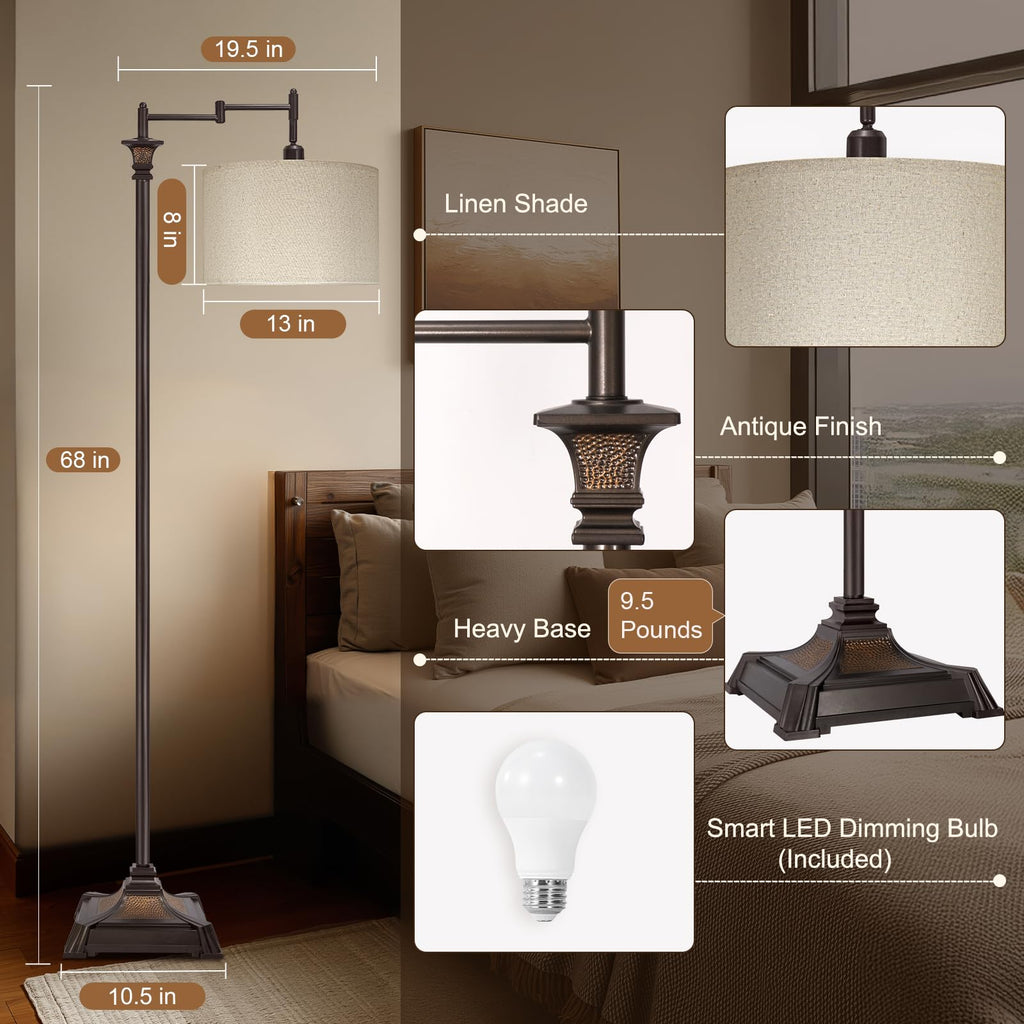 68" Tall Swing Arm Floor Lamp with Remote Bedroom