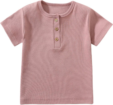 Toddler Short Sleeve Henley Shirt Boys Ribbed T-Shirt