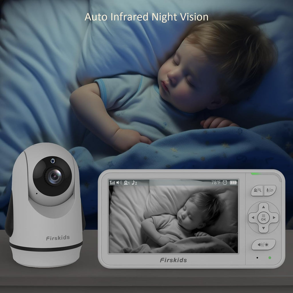 5" Baby Monitor with Camera and Audio, No WiFi Travel Baby Monitor, Pan Tilt Zoom Baby Camera Monitor with Way
