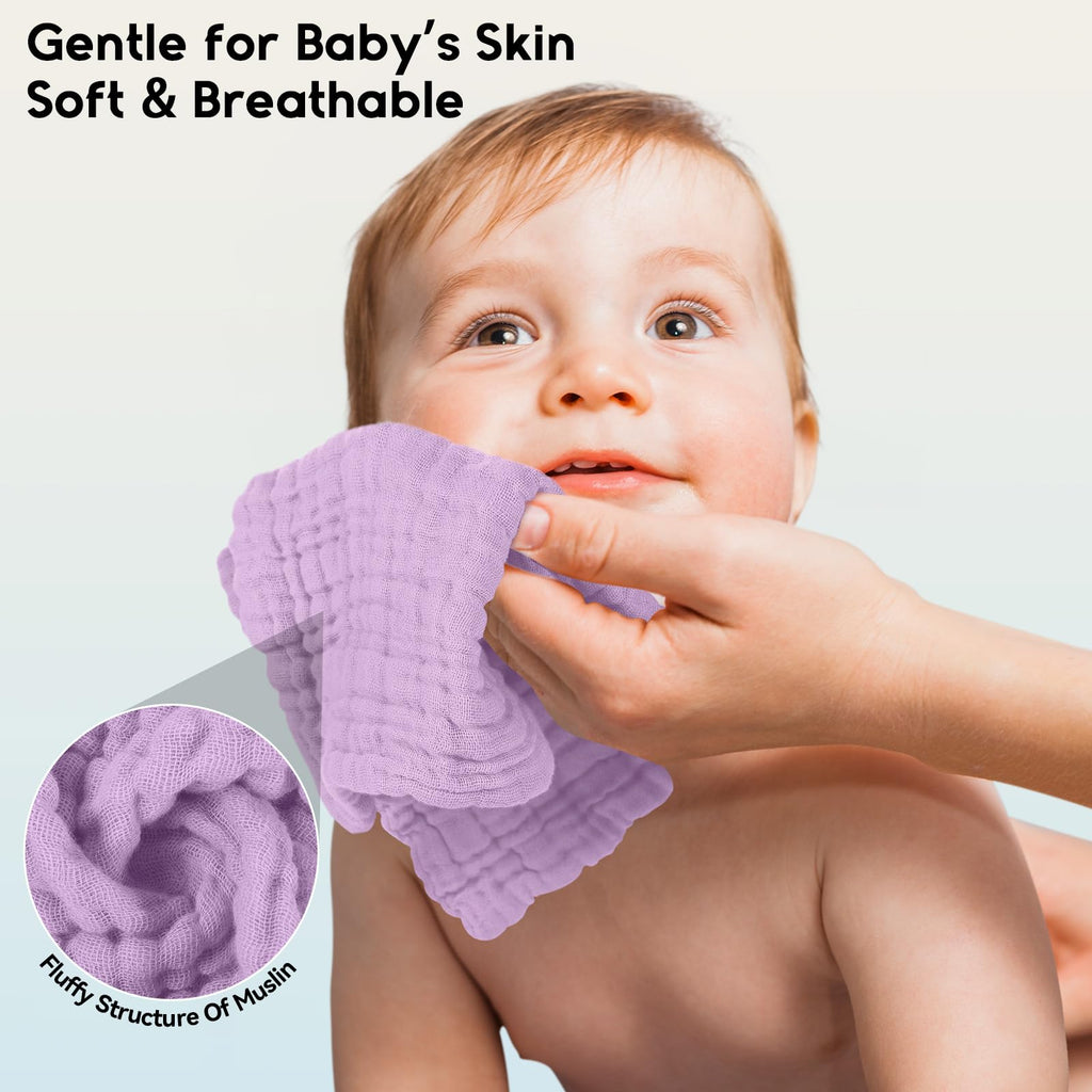 Muslin Burp Cloths Baby 12''X12'', Baby Washcloths 6 Pack, 100% Cotton Baby Wash Cloths Absorbent and Soft for