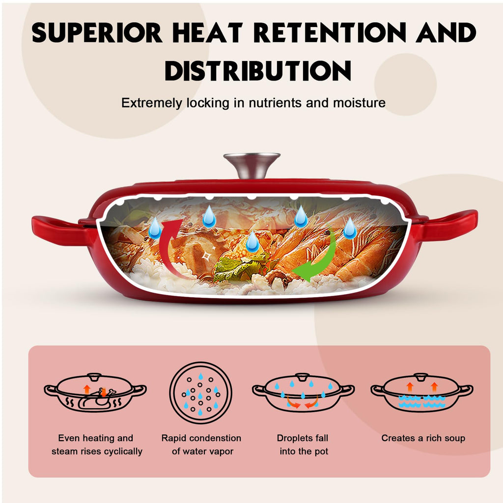 Enameled Cast Iron Dutch Oven - 3.8 QT Shallow Braiser with Recipe