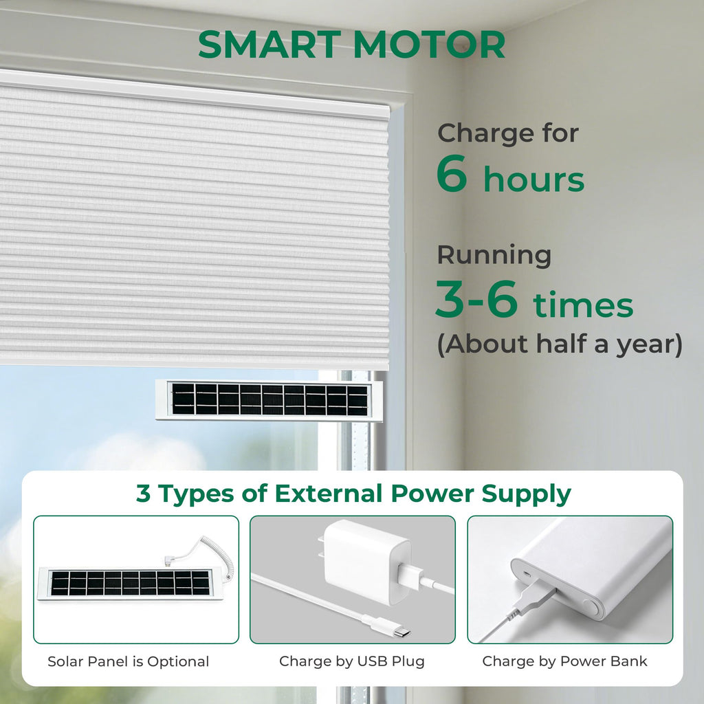 Motorized Cellular Shades No Drill with Remote, White